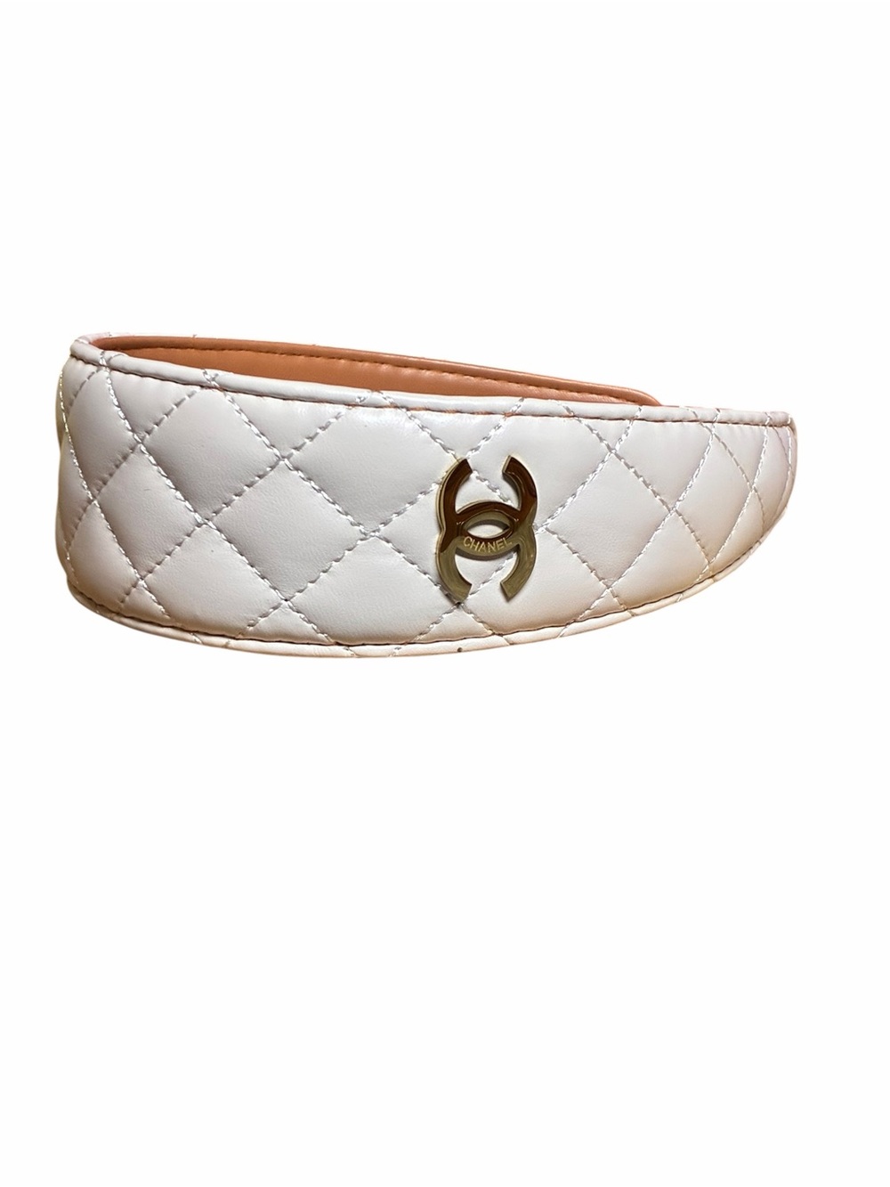 ✨ChaneI. White Quilted Headband with Gold-Tone CC Logo